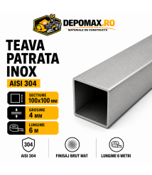 Teava patrata inox AISI 304, 100 x 100 x 4 mm, 6 metri Teava patrata inox AISI 304, 100 x 100 x 4 mm, 6 metri